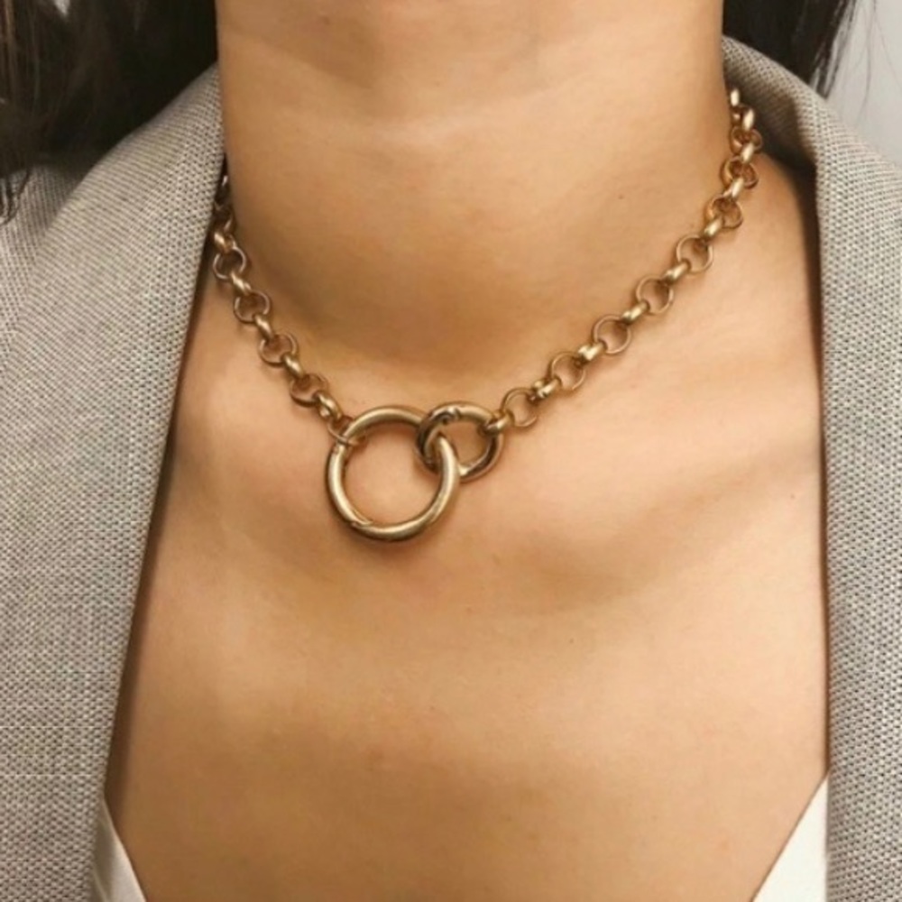 **New Punk Gold Big Round Pendant Collar Choker - Picture 2 of 5